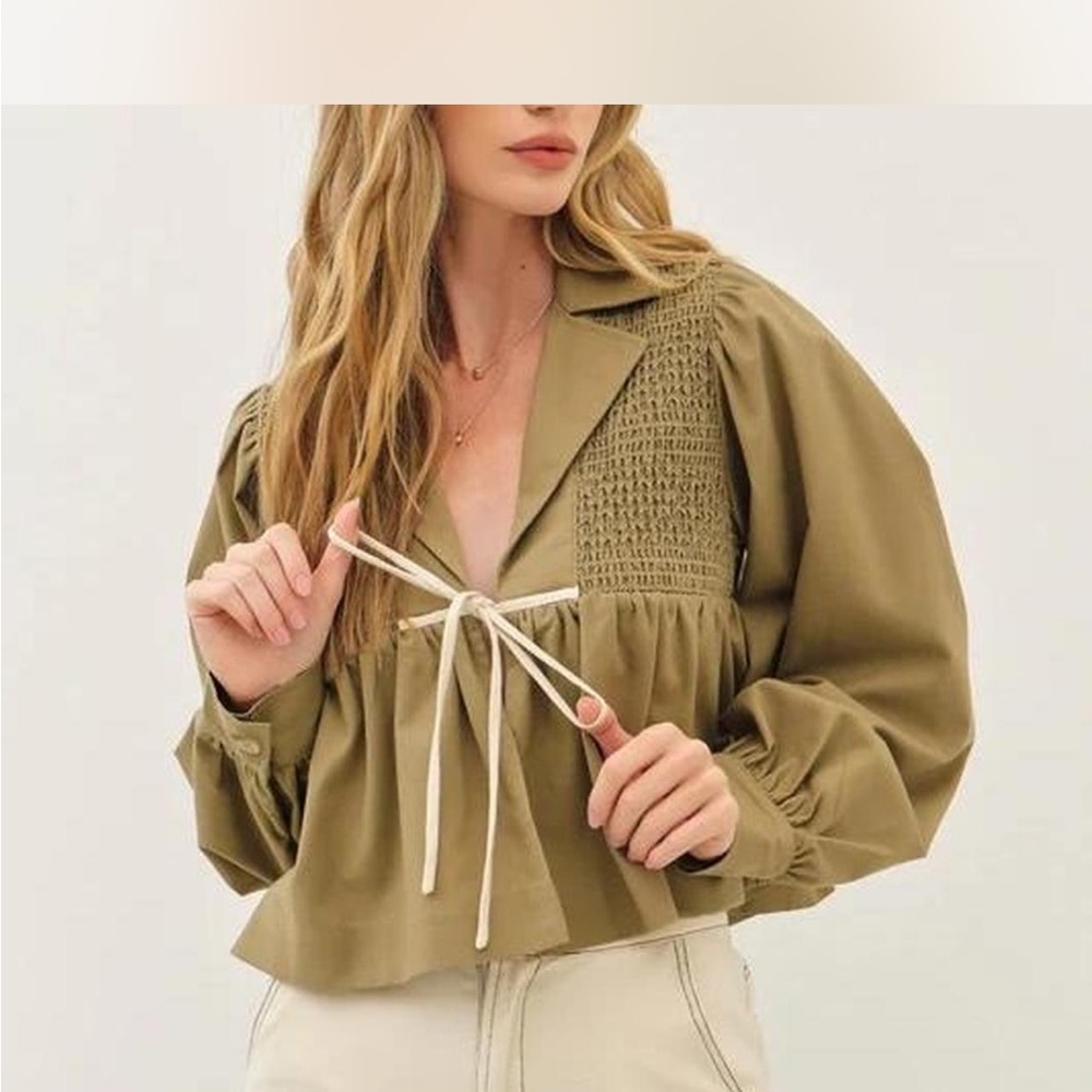 Olive Green Smocked Blouse